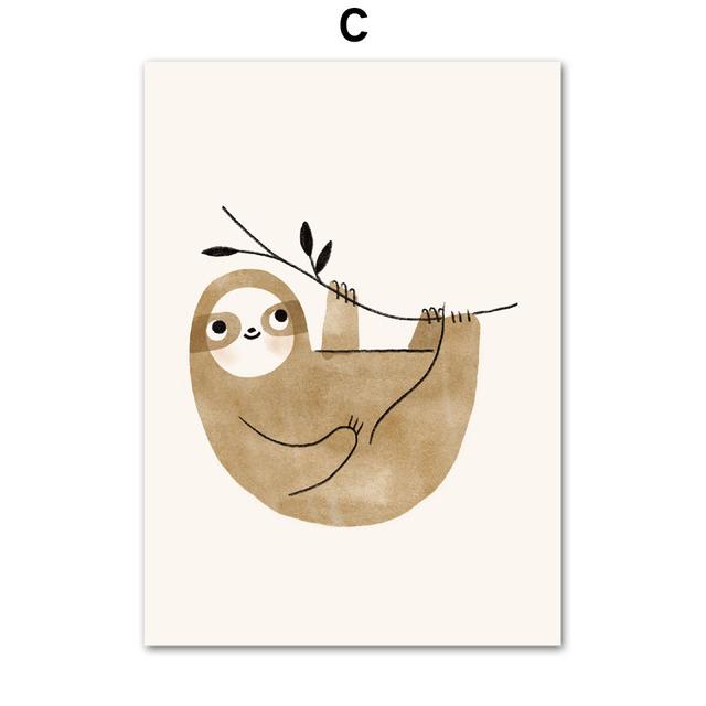 Cartoon Giraffe Bär Zebra Faultier Baum Natur Alphabet Kunst Leinwand Malerei Nordic Poster Drucke Wand Bilder Kinderzimmer Dekor Kein Rahmen