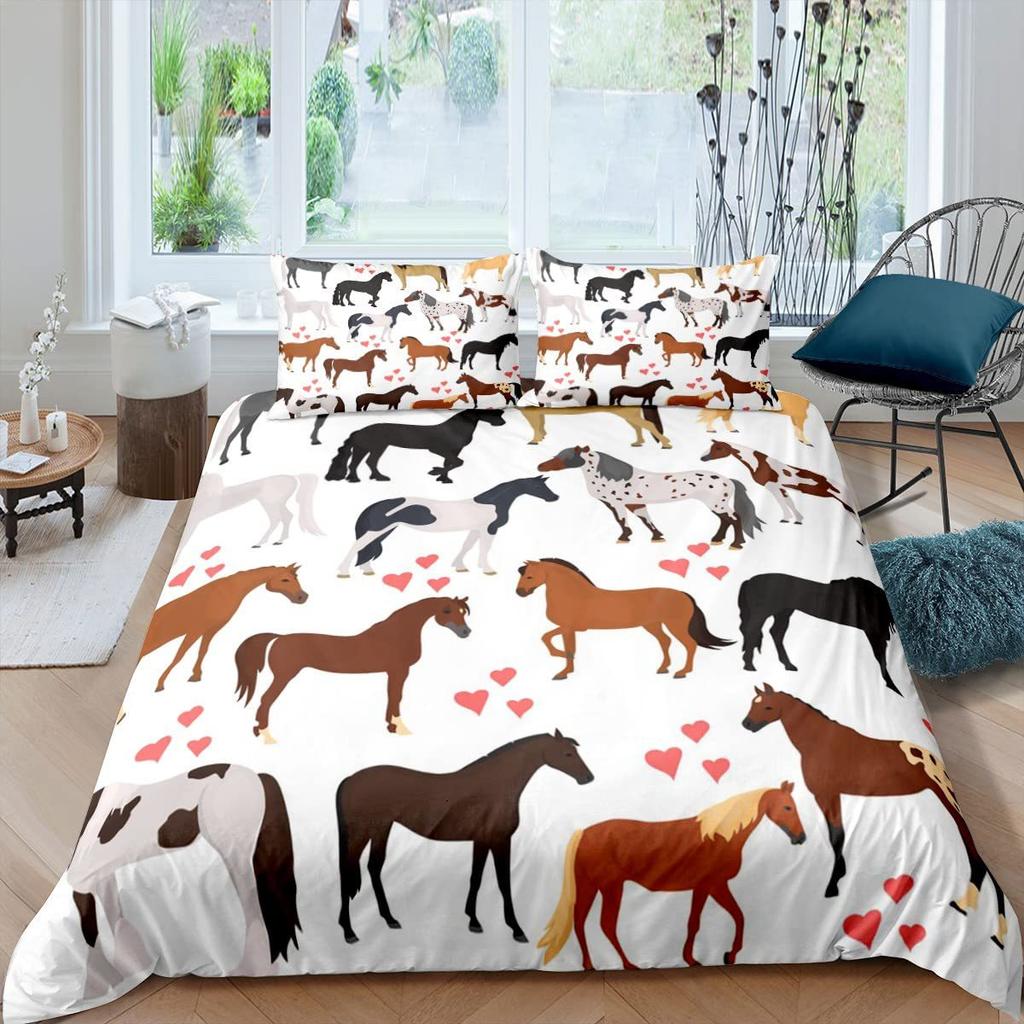 Western Country Wind Horse Printing Three-piece Quilt Cover Sheet Bedding Home Textiles