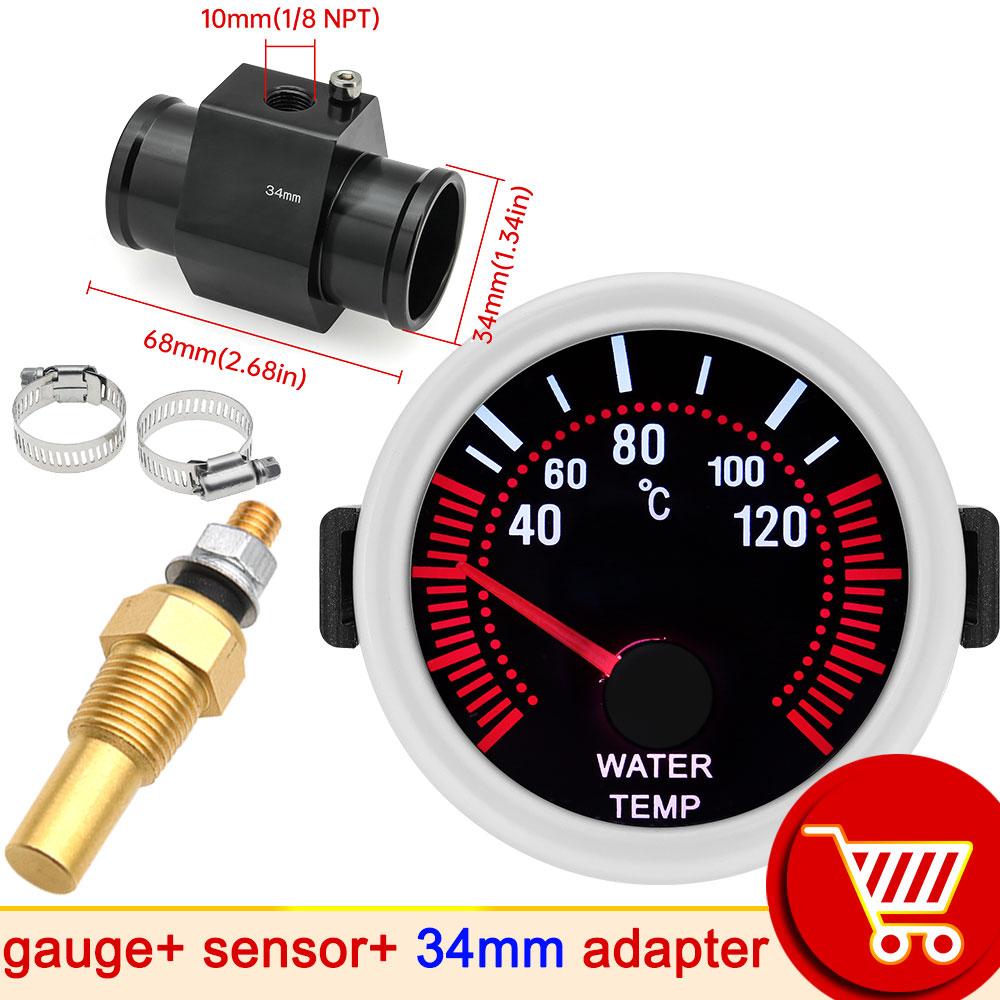 52mm Water Temperature Gauge 40~120 ℃ Water Temp Radiator Temperature Water Temp Joint Pipe Sensor 24MM ~ 40mm Hose Adapter