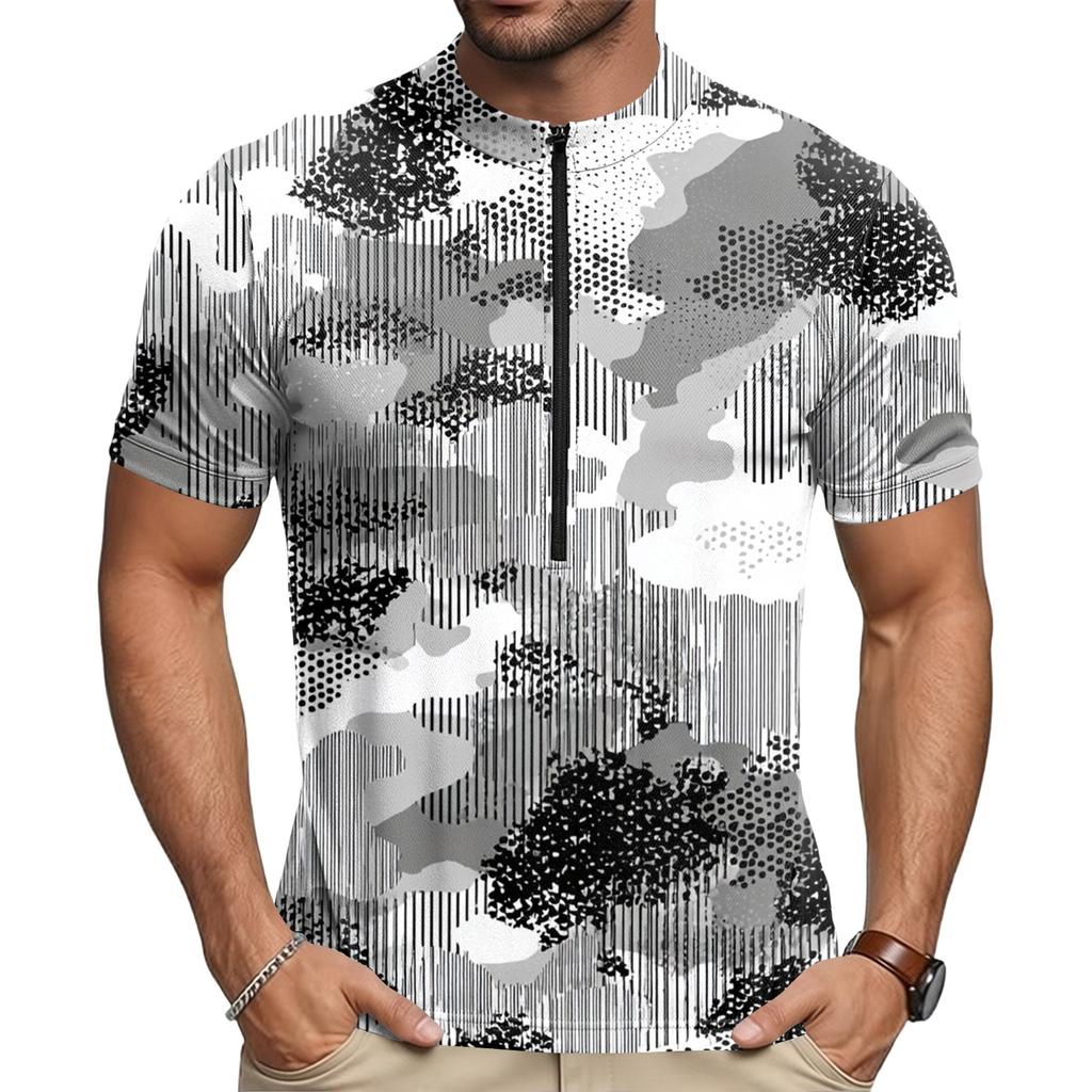 Men's Short Sleeve Cycling Jersey Quick Dry Breathable Fabric Half Zip Neck Lightweight Athletic Top for Outdoor Sports