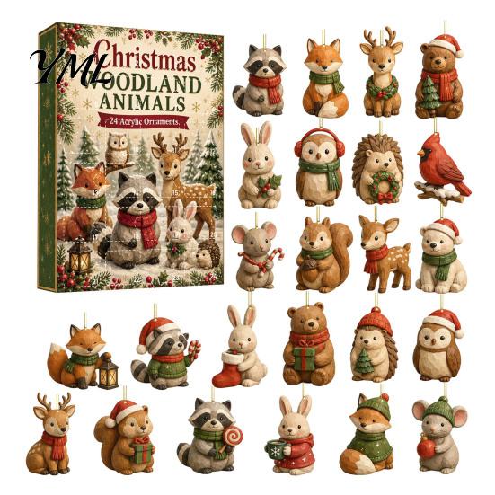 Novelty Holiday Desk Accessories Woodland Animal Advent Calendar, 24-Day Christmas Countdown Set with Forest Room Decorations Critter Ornaments,
