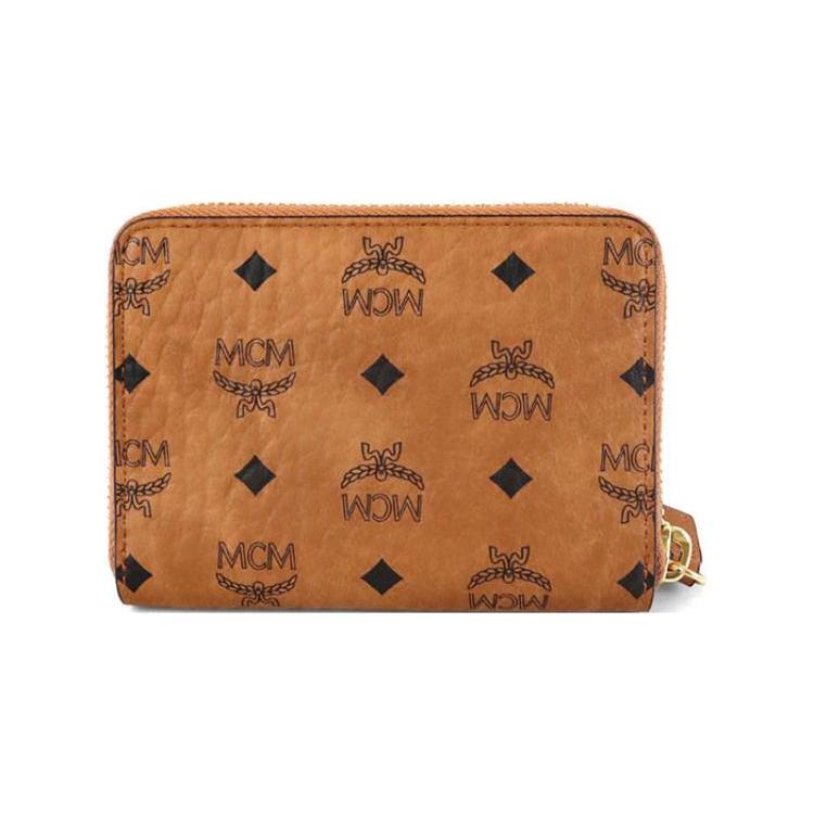 New MCM Essential Visetos Origina Leather Paneled Canvas Wallet Unisex Cognac MYLAAVI03CO001