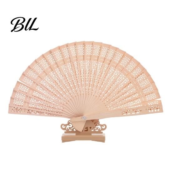 Folding Wooden Fan with Hollow Ribs Chinese Japanese Style Vintage Carving Hand Portable Wedding Dance Party Decorative Handheld A