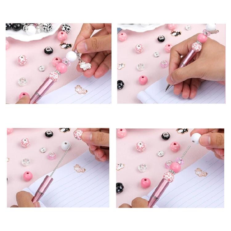 18x DIY Beadable Ballpoint Pen Cute Cow Beadable Pens Kits Stationery Supplies