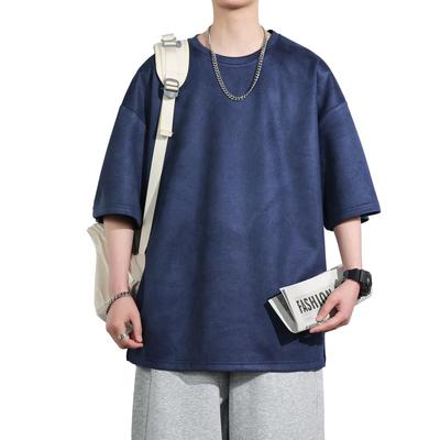 FLYSKY Short Sleeve Suede Summer Loose Solid Heavyweight Half Trendy Fashion Men's T-Shirt, Clothes, Men's Top, Fit, Simple, Cool, Color, Unisex,
