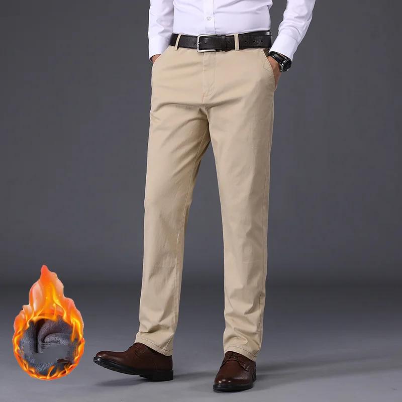 

Мужские флисовые повседневные брюки 2025 Осень-Зима Мужские классические деловые прямые теплые костюмные брюки Мужские серые повседневные брюки 30 хаки