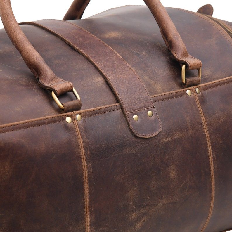 Monogrammed Leather Duffle Bag|Personalized Fathers Day Gift for Dad|Leather Weekend Bag Men|Carry On Leather Travel Bag|Leather Holdall