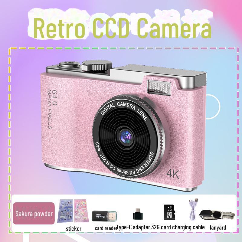 Retro Style 4K HD Dual Camera: Trendy Portable Digital Camera for Students