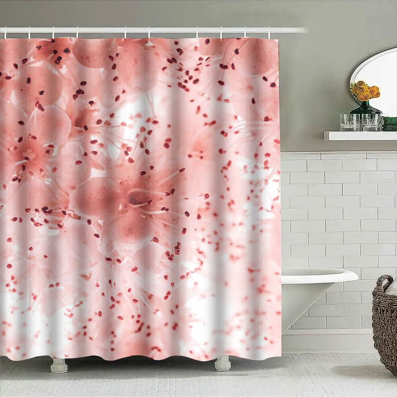 Luxury Pink Hydrangea Shower Curtain For Bathroom Decor Soft Fabric With Hook Rings Set Home Bath Accessories
