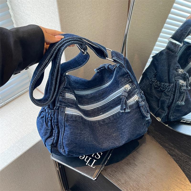 2025 Women's Harajuku Style Denim Canvas Crossbody Bag - Large Capacity, Simple Design