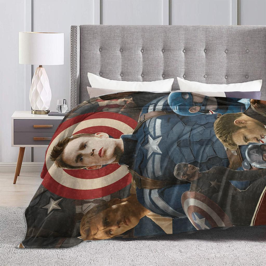 Captain America Plüschdecke Kinder Heldenfans Flanell Überwurfdecke für Sofa Sessel Super Weich Maßgeschneiderte Qualität Tagesdecke Geschenk