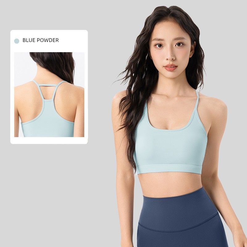 

Lu Same Sports Vest Female Fixed Cup Sexy Sling Beautiful Back Spaghetti Strap Pilates Training Wear Yoga Intimates BLUE POWDER L [Suggested 57.50 kg-62.50 kg]]