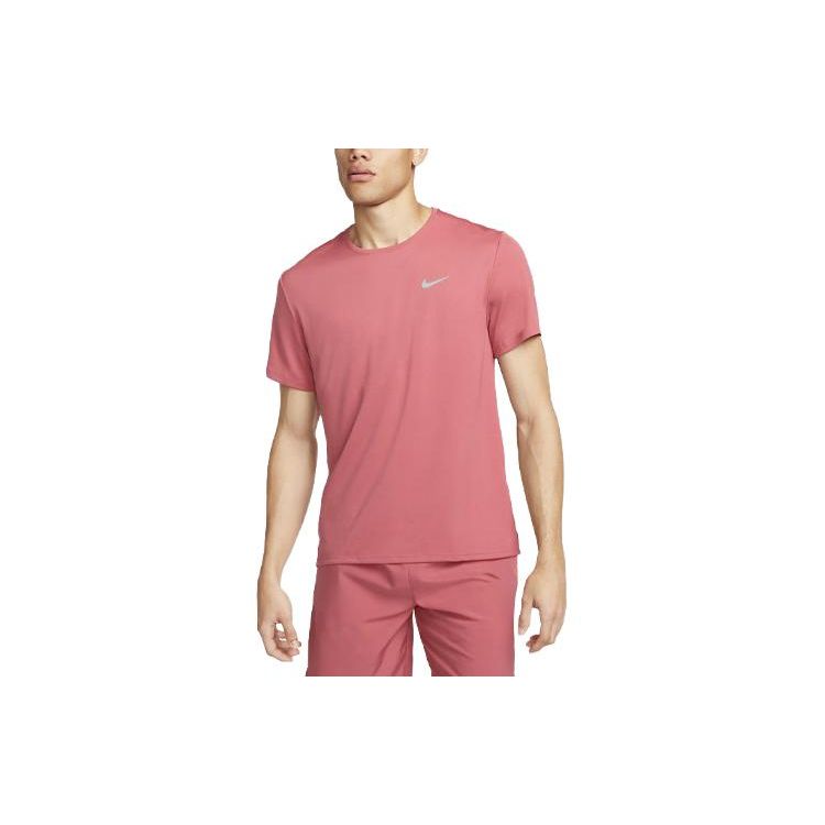 Nike Dri-FIT UV Miler Solid Logo Round Neck Sports Short Sleeve T-Shirt Men Tops Watermelon-Red DV9316-655