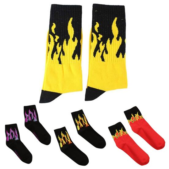 Tube Socks Long Section Flame Print Cotton Winter Cute Funny Cotton Ladies Socks for Winter