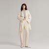 ELLE French Design Lapel Solid Color Tie Shoulder Mid-Length Coat Women coats Beige EN49632
