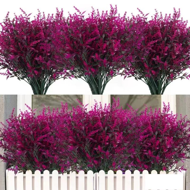 10pcs Simulated Plant Plastic Lavender Wheat Ears Indoor and Outdoor Decorative Purple Lavender Fake Flowers Wedding Decoration
