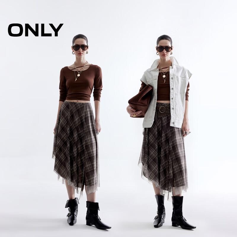 Only 2025 Summer British Retro Plaid A-line Midi Skirt