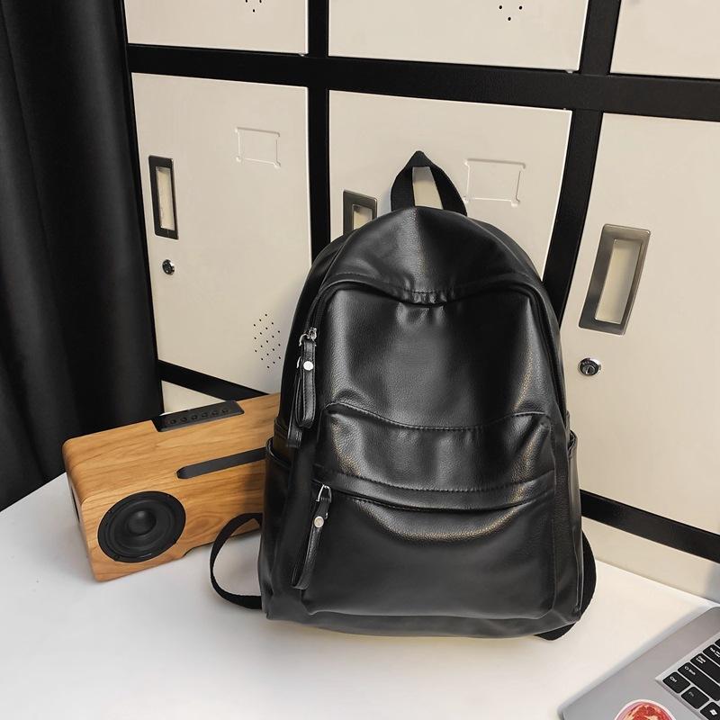 Schoolbag Schoolbag Female College Student High School Junior High School Student Simple Versatile Retro PU Leather Backpack 1011 New Niche Backpack