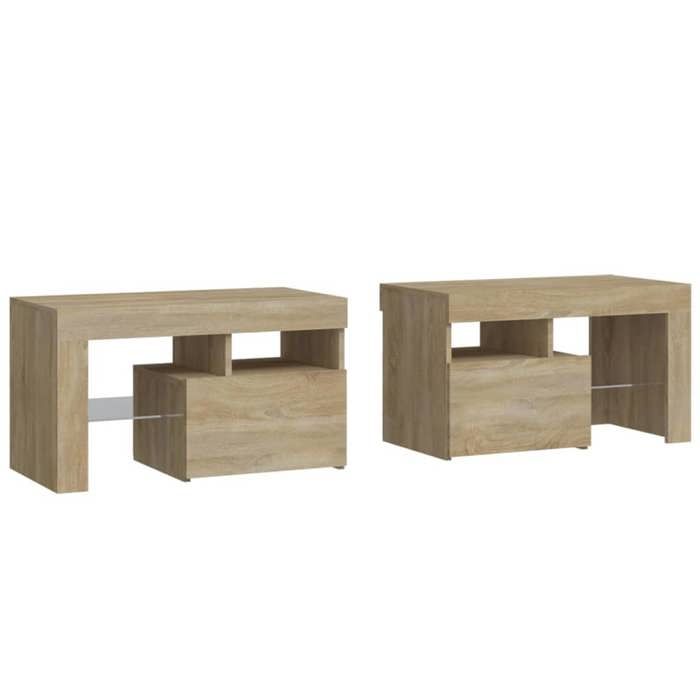 VidaXL 2x Bedside Tables and LED Lights Nightstands Bedside Cabinets Bed Cabinets Bedroom Furniture Sonoma Oak 3152772