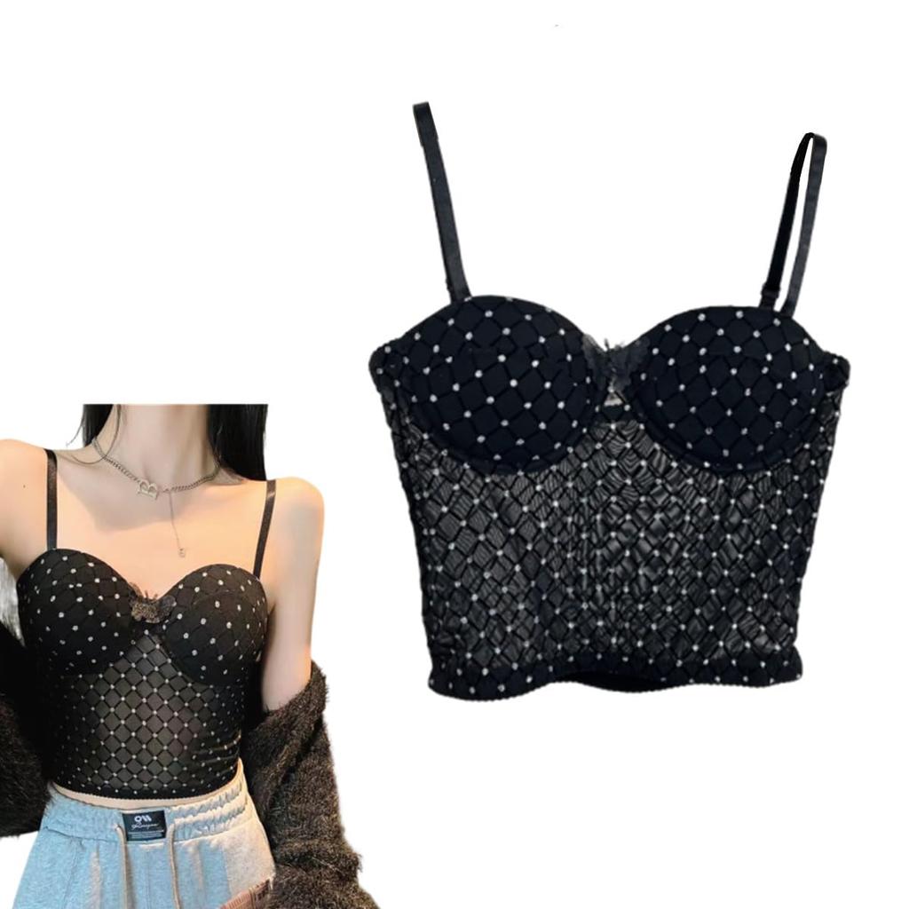 Morices Bow Camisole with Adjustable Shoulder Sparkly Polka Dot Bra Cami with Tube Top and Camisole with Integrated Underwear for Girls Women's