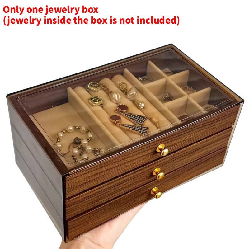 Large Capacity Walnut Wood Pattern Jewelry Box With Multiple Layers For Gift And Travel Storage