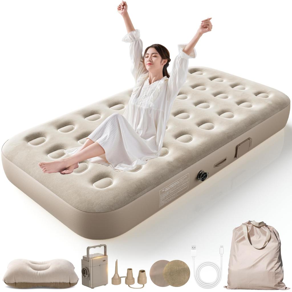 BQB Air Bed Air Mat Electric Pump Air Mat Single 190 X 100 X 25 Cm Foldable Automatic Inflate Air Release with One Touch Camping Mat Rechargeable