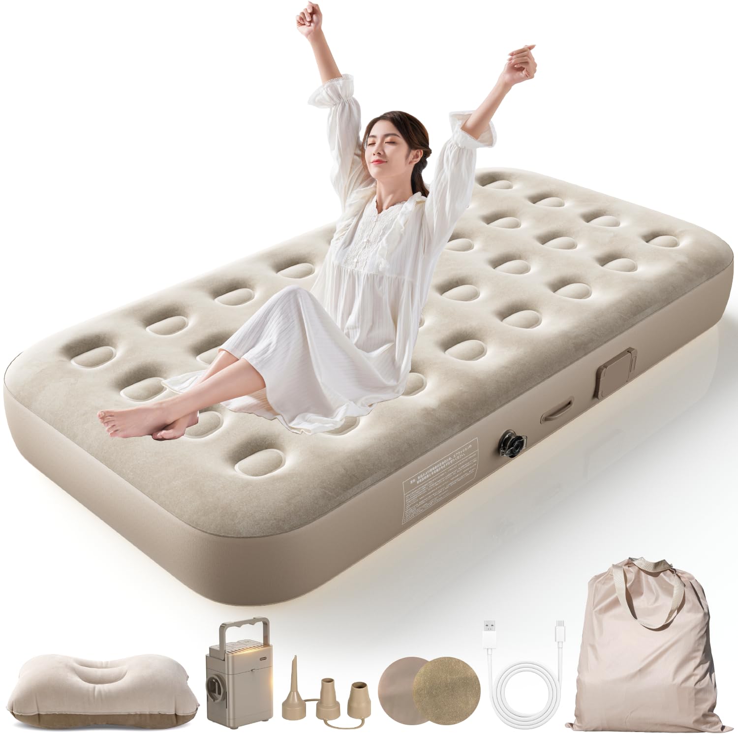 

Air Bed for Cherry Blossom Camping Air Mattress with Electric Single Size 190 x 100 x Automatic with Storage Japanese Instruction for Emergency Car белый