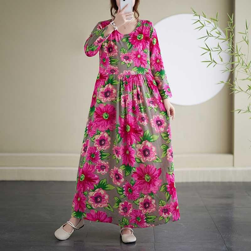 Travel Round Neck Vintage Long Skirt Flesh Covering Dresses
