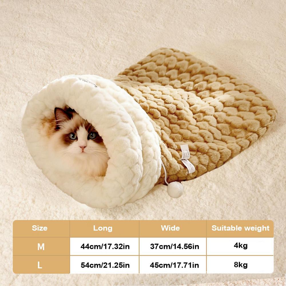 Cat Sleeping Bag Winter Warm Plush Bed Soft Enclosed Cat Nest For Bunny Small Animals Kitten Winter Indoor Bedroom Living Room