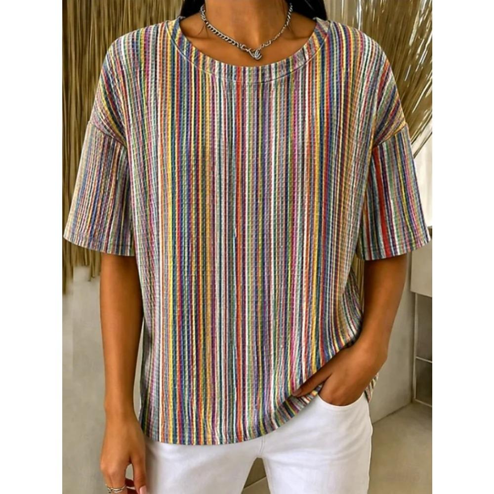 Women's T-shirt Tops Graphic Geometric Striped Stylish Classic Short Sleeve Crew Neck Round Tops Casual Summer Spring