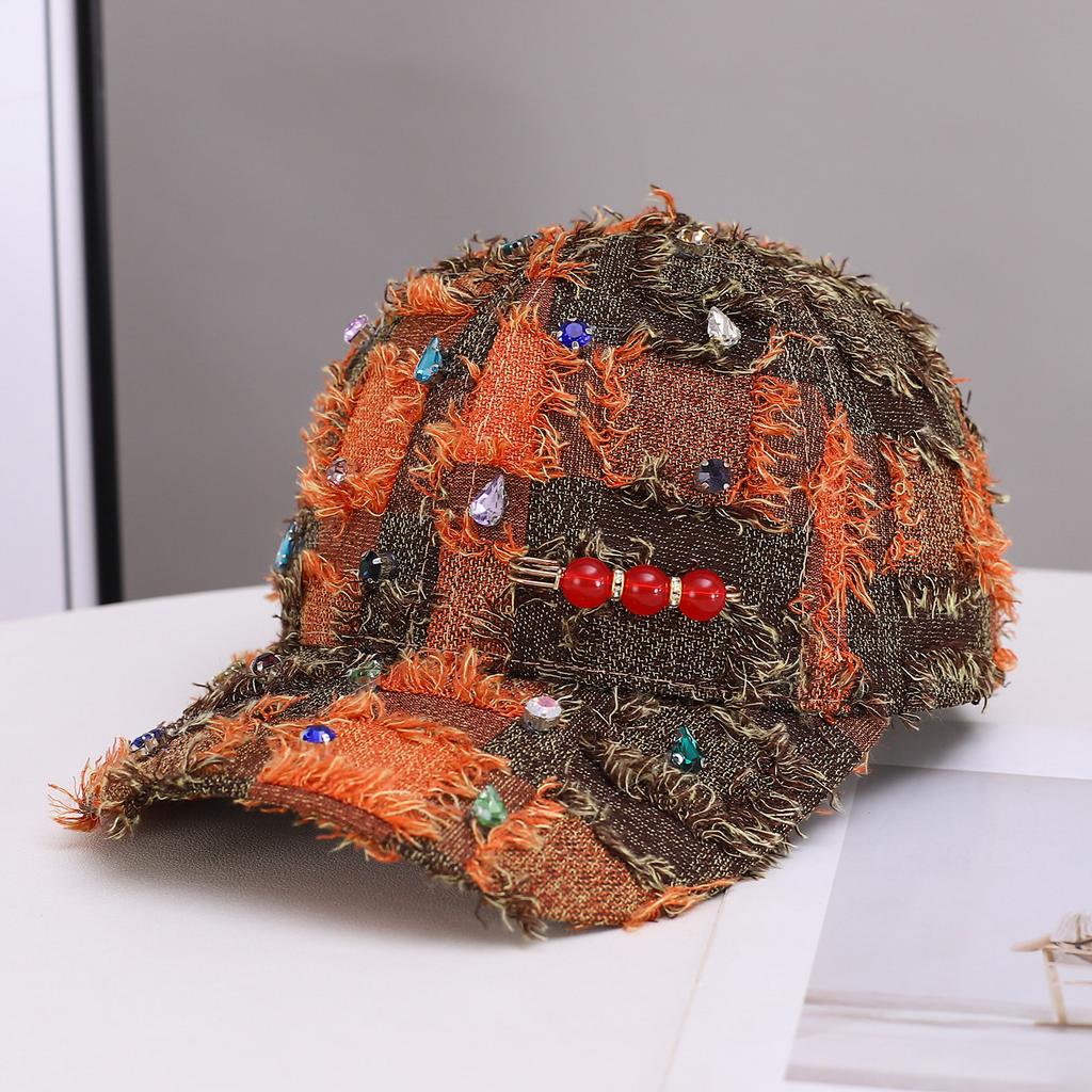 Beliebte Bart-Baseballkappe Hip-Hop Strass karierte Krempe Neue Baseballkappe Personalisierter Trendiger Hut