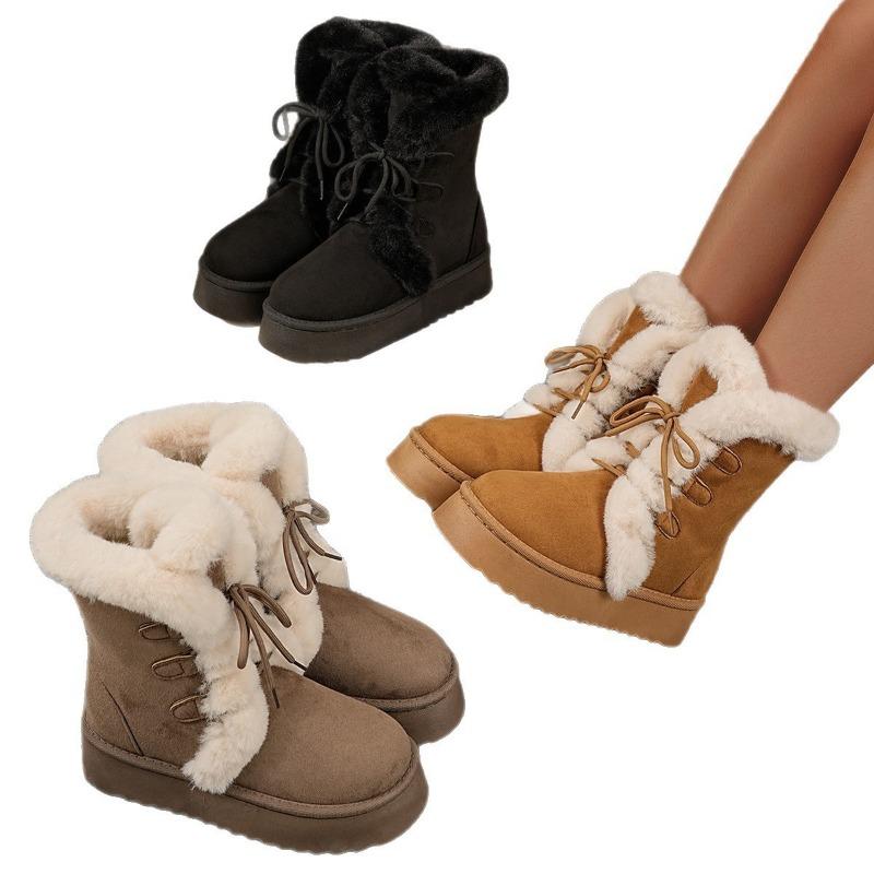 New Women's Snow Boots with Fleece, Warm Cotton Shoes, Toe Coverings, Semi-drag Fleece Shoes