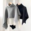 Cloak Scarf Women Solid Color Irregular Cut Cape Thickened Warm Knit Turtleneck Sweater Irregular Design Shawl Wrap