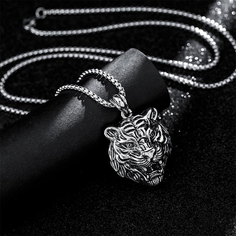 Retro Tiger Men and Women Zodiac Tiger Metal Trendy Brand Hip-Hop Necklace Pendant 60CM(Necklace Long)