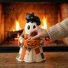 Festive Home Accents for Autumn Patchwork Ghost Halloween Decor, Resin Spooky Statue Holding Candy Living Room Bowl, Cute Tabletop Decor Office Party