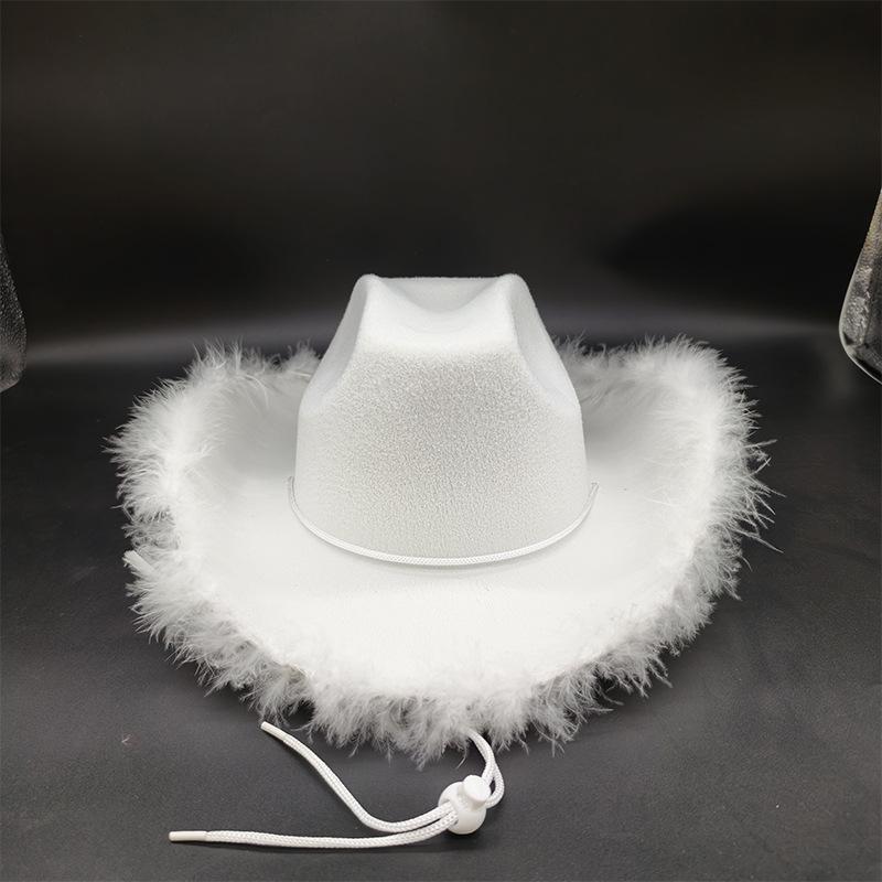 Children's Pink & White Feather Trim Denim Hat