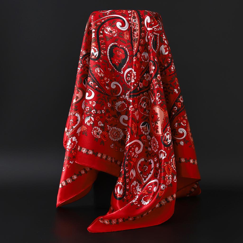 Fashion Square Silk Scarf Women Headband 90*90cm Print Neck Scarfs Office Hair Band Hand Kerchief Female Bandana Headwear