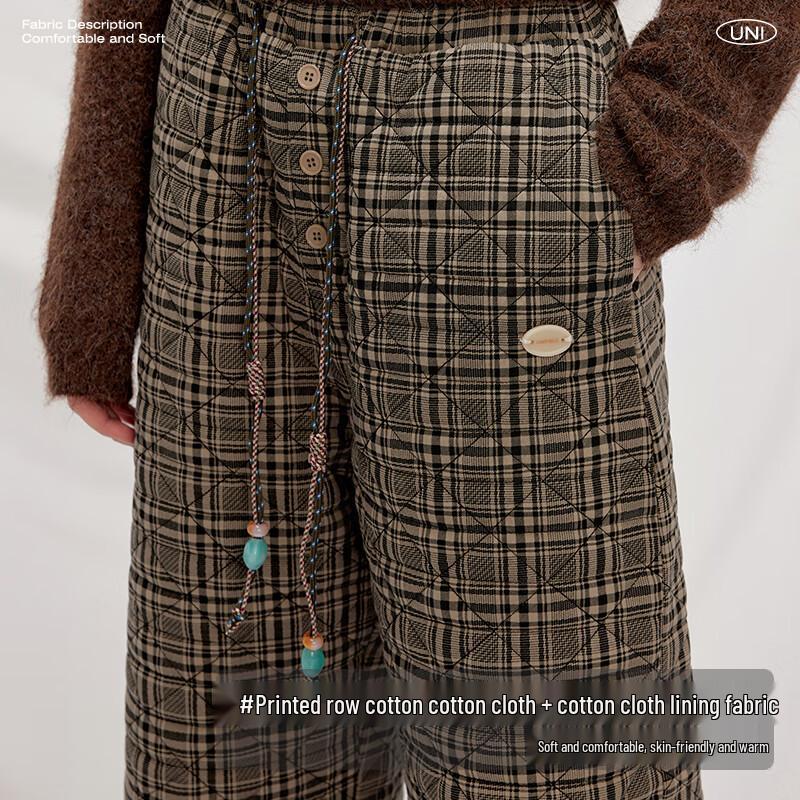 UNIFREE Plaid Thickened Loose Straight Wide-Leg Casual Pants