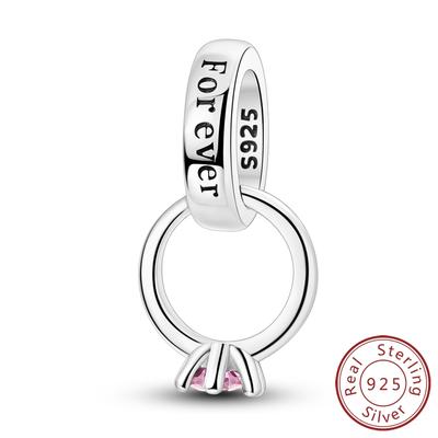 Charms Original Copper Marriage Ring Pink Zircon Beads Fit Bracelet Women Jewelry Diy Fine Gift Accessory