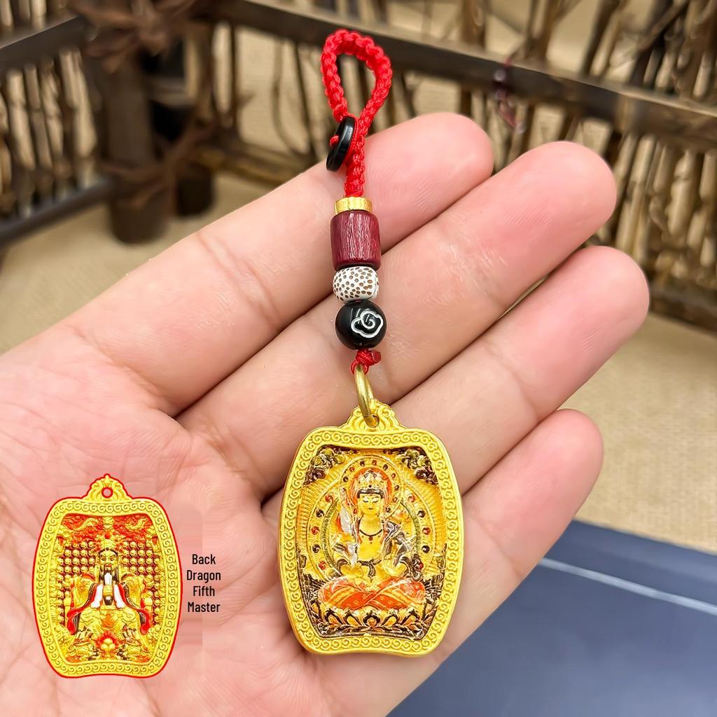 Dragon Pendant Keychain with Eight Guardian Deities and Three-Dimensional Gold Thangka Design of Wutai Mountain