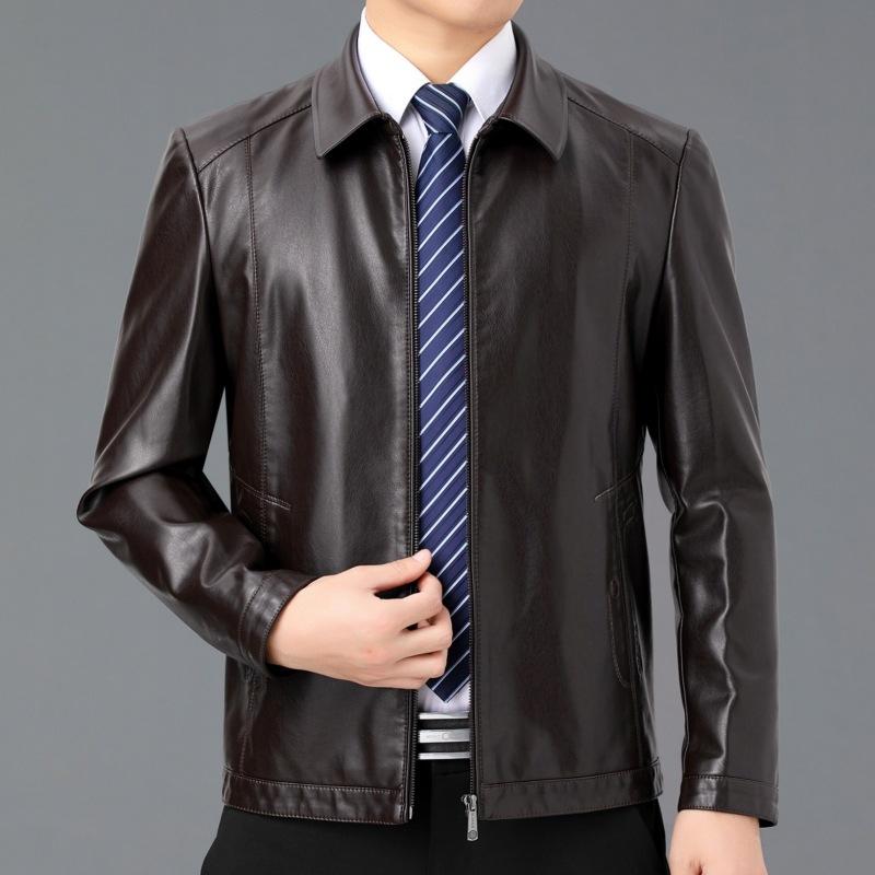 Nuovo Giacca in Vera Pelle Autunno e Inverno da Uomo Mezza Età Giacca Singola in Pelle da Uomo Giacca Casual da Uomo Top con Velluto