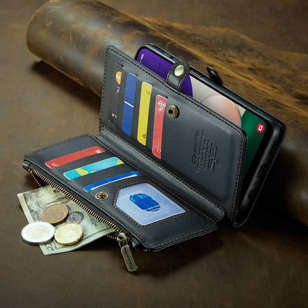 Crossbody for Samsung Galaxy A22 5G Case Wallet RFID Blocking with 10-Card Holder Zipper Bills Slot, Soft PU Leather Magnetic Shoulder Wrist Strap