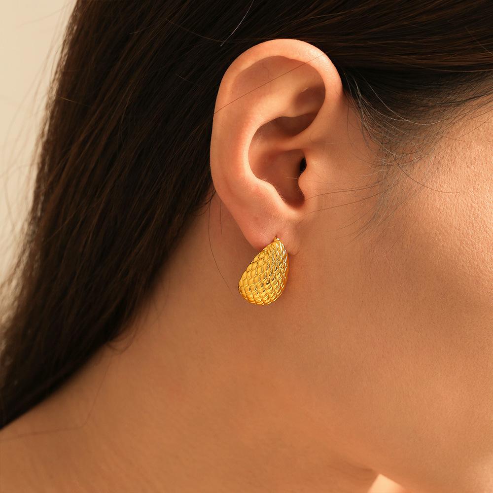Water Drop Mesh Stud Earrings Retro Exaggerated Design Copper Material Plated 18k Real Gold Earrings