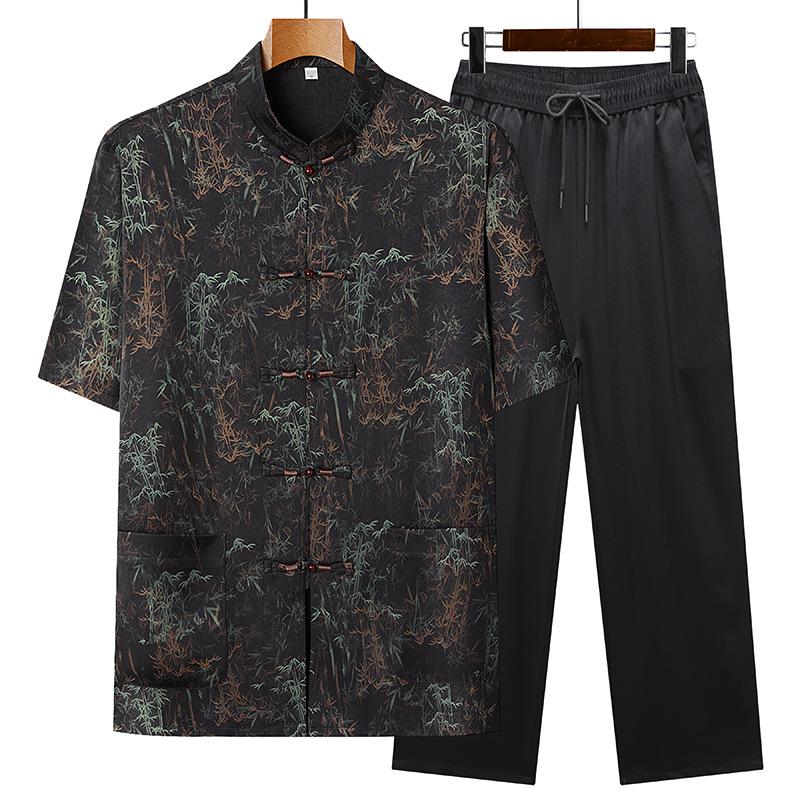 Mid-aged Men's Chinese Style Short-sleeve Summer Suit - Two-piece Set