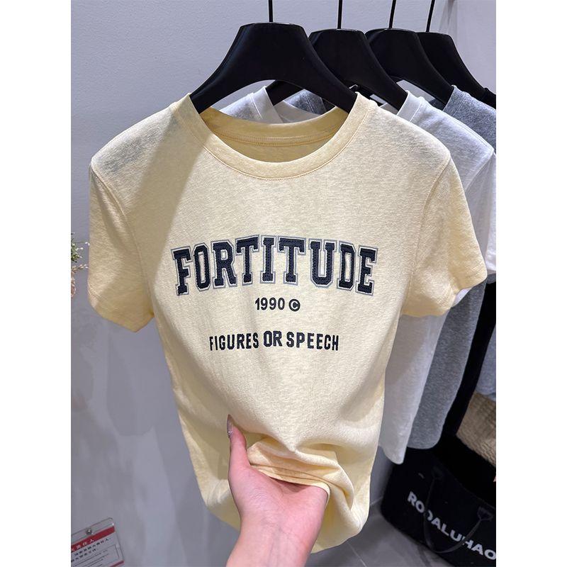 

2025 Spring Summer New Casual Letters Print Elegant Versatile Slimming Short sleeve T-shirt Women Loose Age Reducing Top