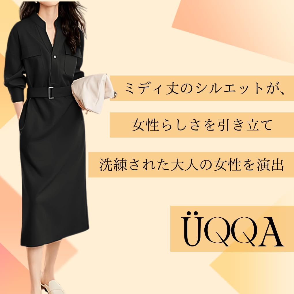 Elegant and elegant belted shirt dress for Perfect for office casual this dress features a stand and simple and available in black [UQQA] women. wear,