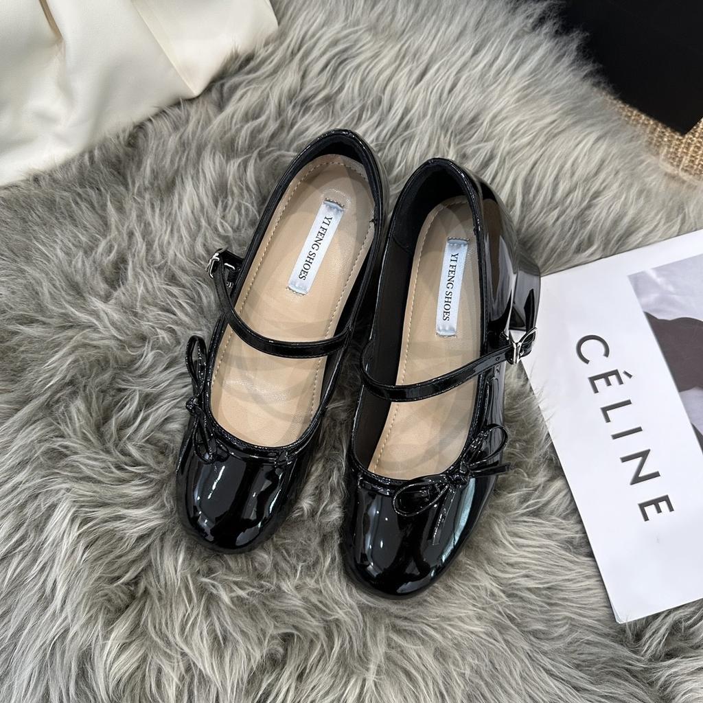 Süßes Mädchen dicker Absatz plus Innenhöhe 8cm runde Spitze Mary Jane Temperament Damen High Heels, flacher Ausschnitt Schleife Damenschuhe