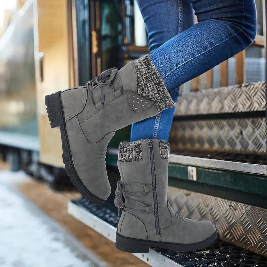 Women's  Extra Wide Boots Women Fashion Casual Vintage Retro Mid-Calf Boots Lace Up Thick Heels Winter Boots Non Slip For Women