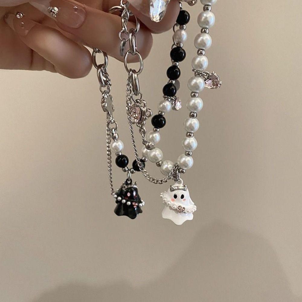 2PCS Pearl Beaded Halloween Couple Bracelets Funny Ghost Pendant Bracelet  Friends