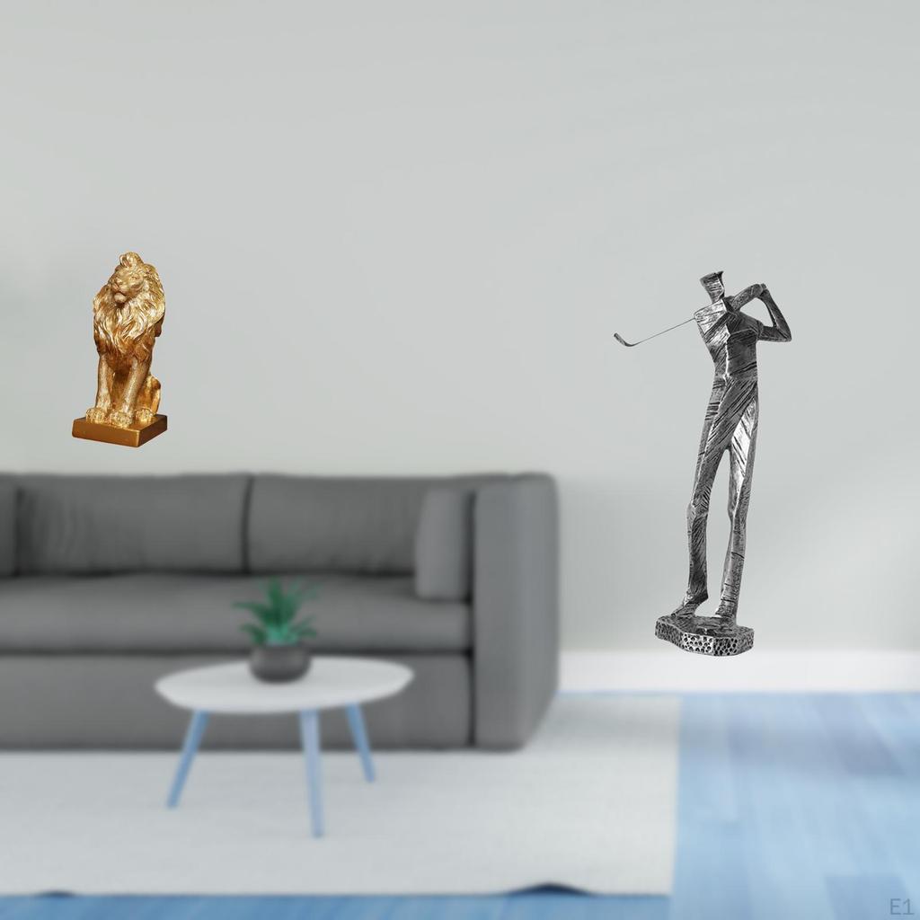 Majestic Lion Sculpture Figurine And Modern Golfing Statue Resin Art Collectible for Office Home